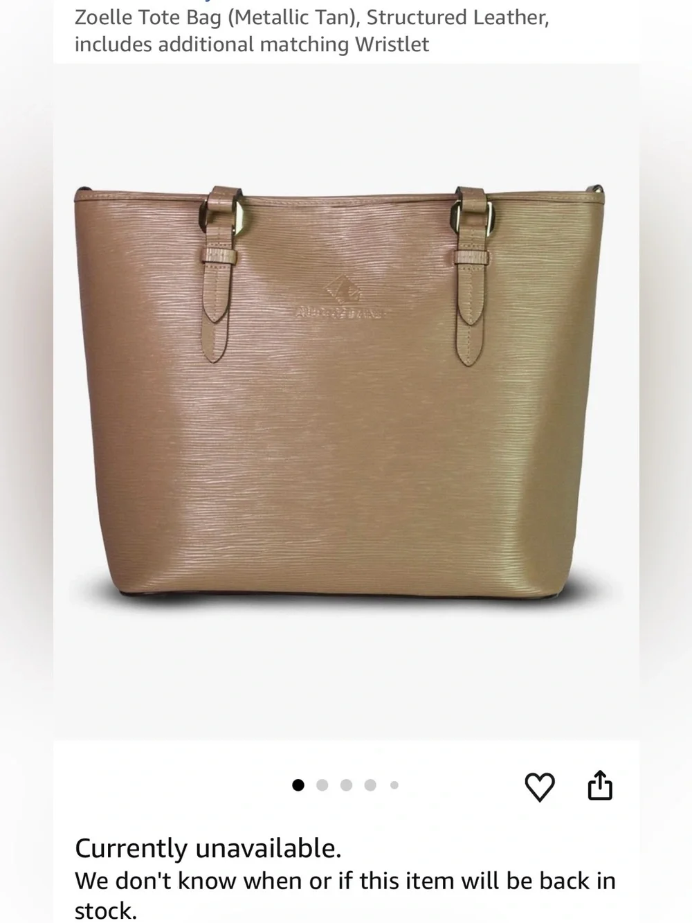 Aubry Lane Joelle Womens Structured Textured Metallic Tan Leather Tote Bag Purse